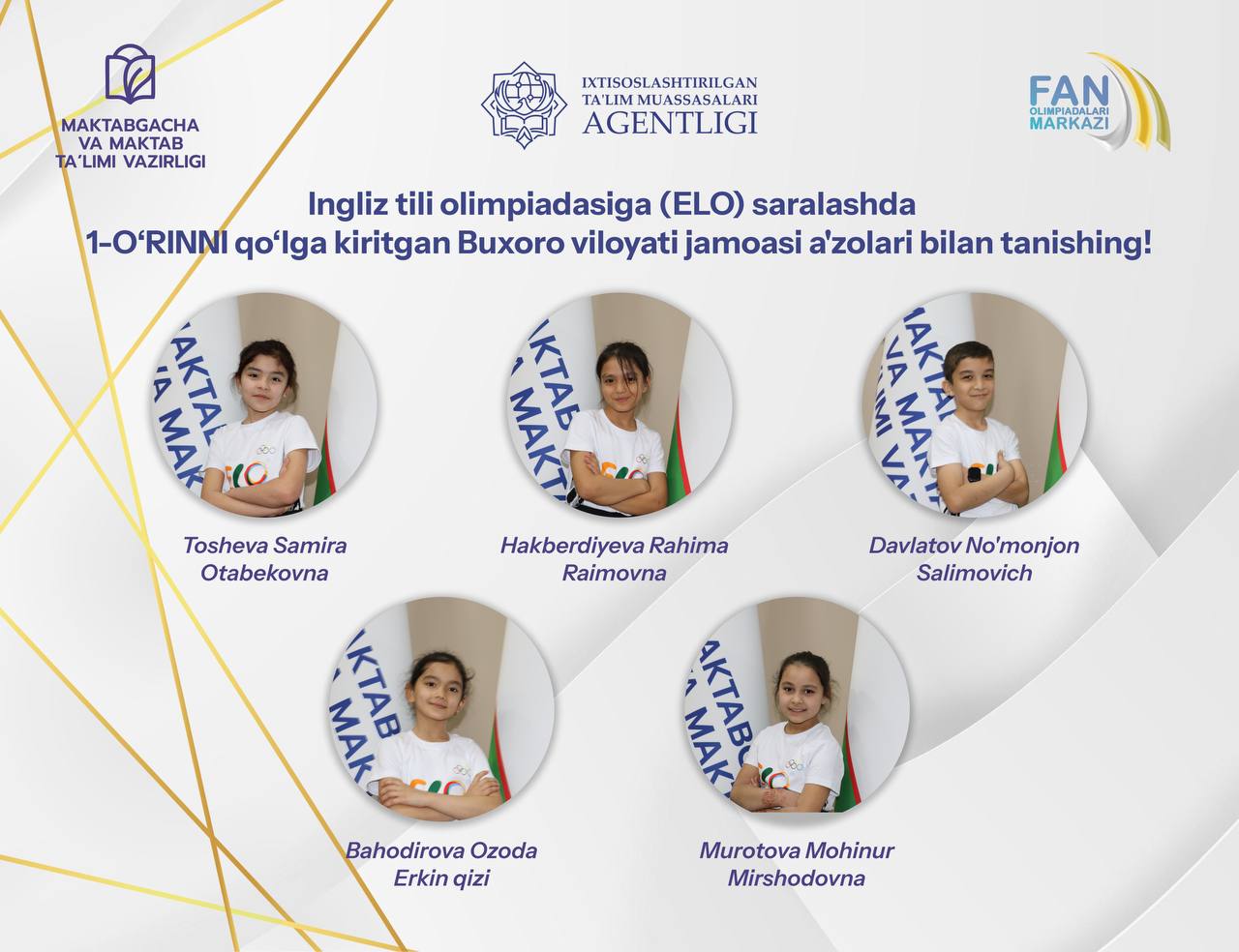 Ingliz tili olimpiadasiga (ELO) saralashda 1-o'rinni qo'lga kiritgan 29-maktab jamoasi Iordaniyaga yo'llanmani qo'lga kiritdi